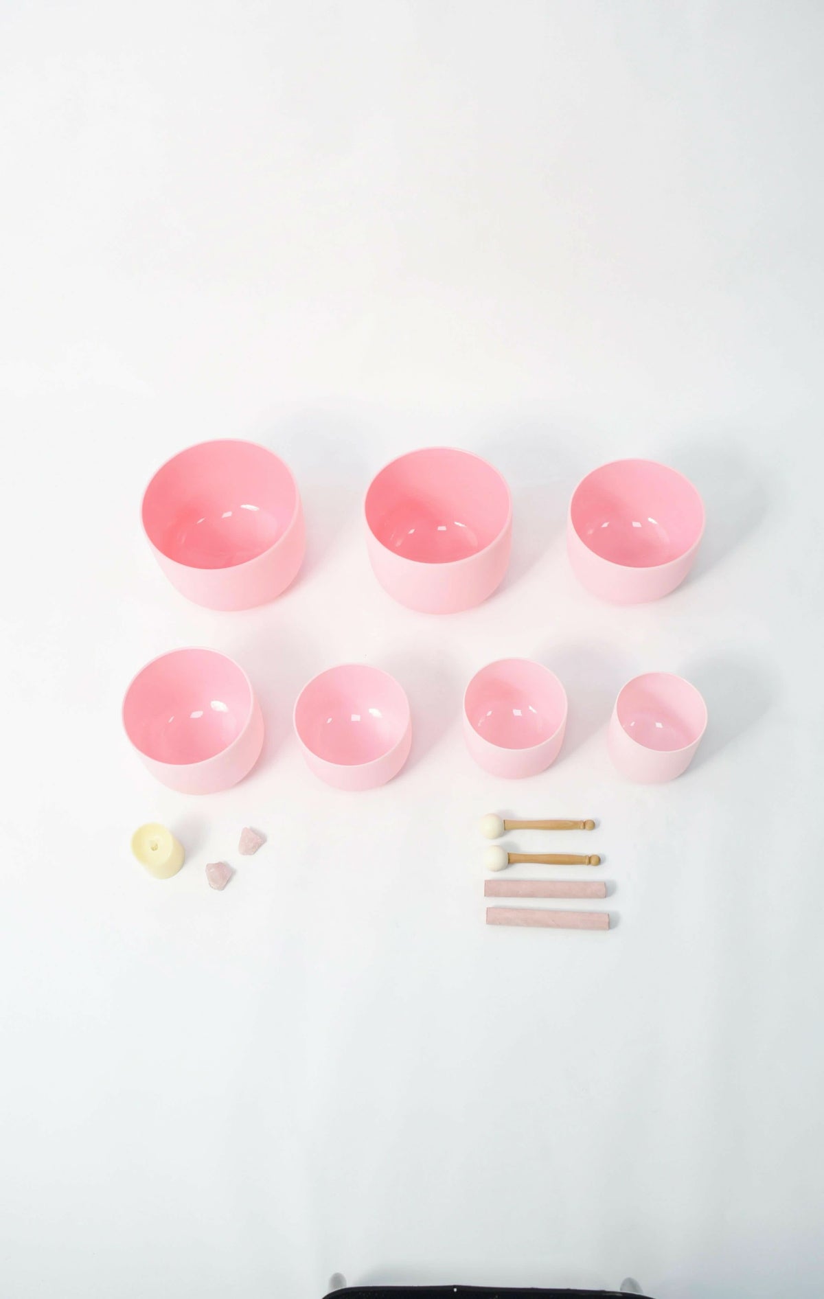Crystal Singing Bowl Set - New Rose Color Design - 7 Chakra Tuned - Complete Healing 432 Hz - Size 6"-12" - 6 Lynx - Sound Healing