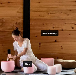 Crystal Singing Bowl Set - New Rose Color Design - 7 Chakra Tuned - Complete Healing 432 Hz - Size 6"-12"
