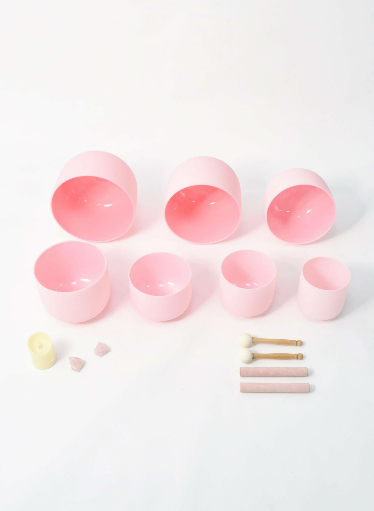 Crystal Singing Bowl Set - New Rose Color Design - 7 Chakra Tuned - Complete Healing 432 Hz - Size 6"-12" - 6 Lynx - Sound Healing