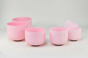 Crystal Singing Bowl Set - New Rose Color Design - 7 Chakra Tuned - Complete Healing 432 Hz - Size 6"-12" - 6 Lynx - Sound Healing
