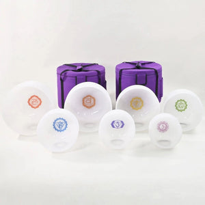 Crystal Singing Bowl Set - 7 Chakra Tuned - Complete Healing - 432 Hz - Large Size 8" to 14" - 6 Lynx - Sound Healing