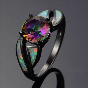 Black Filled Amethyst and Fire Opal Ring - 6 Lynx - Boho Accessories