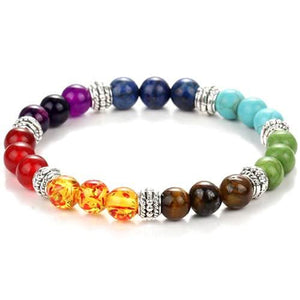 7 Chakra Natural Black Lava Stone Healing Balance Buddhism Bracelet - 6 Lynx - Boho Accessories