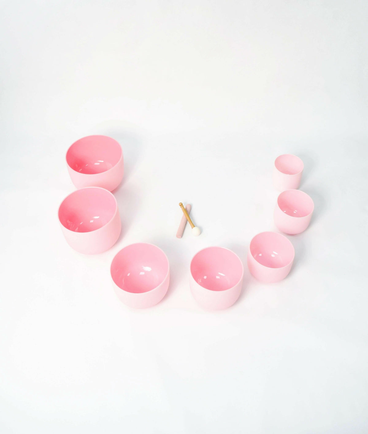 Crystal Singing Bowl Set - New Rose Color Design - 7 Chakra Tuned - Complete Healing 432 Hz - Size 6"-12" - 6 Lynx - Sound Healing