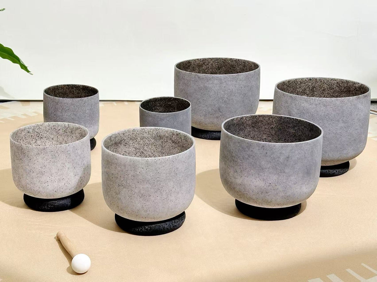 New Crystal Singing Bowl Set - Rare Black Tourmaline + Onyx Gemstone Imbued - 7 Chakra Tuned - 432 Hz  - 6" To 12" - 6 Lynx - Sound Healing