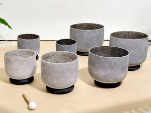 New Crystal Singing Bowl Set - 7 Chakra Tuned - Black Tourmaline/ Onyx Gemstone Imbued - 432 Hz  - 6" To 12"