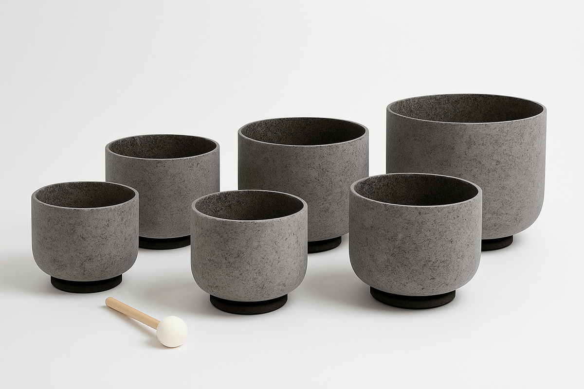 New Crystal Singing Bowl Set - Rare Black Tourmaline + Onyx Gemstone Imbued - 7 Chakra Tuned - 432 Hz  - 6" To 12" - 6 Lynx - Sound Healing