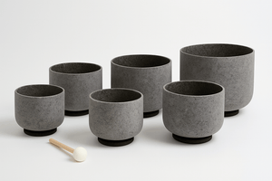New Crystal Singing Bowl Set - 7 Chakra Tuned - Black Tourmaline/ Onyx Gemstone Imbued - 432 Hz  - 6" To 12"