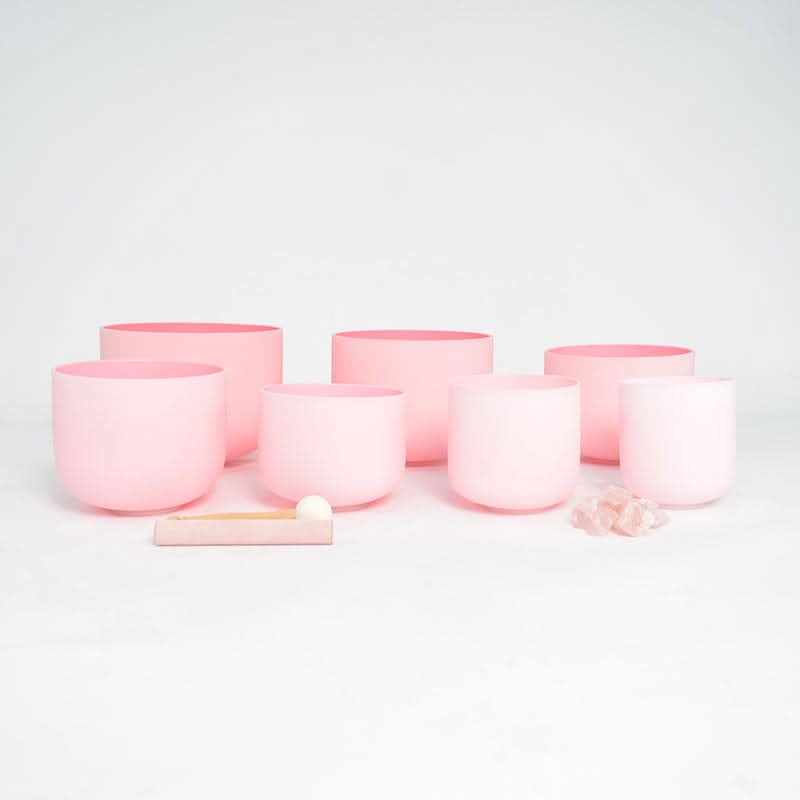Complete Healing Crystal Singing Bowl Set - New Rose Color Design - Size 8"-14" - 432 Hz - 6 Lynx - Sound Healing