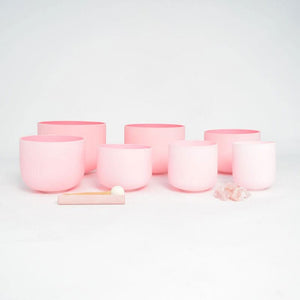 Complete Healing Crystal Singing Bowl Set - New Rose Color Design - Size 8"-14" - 432 Hz