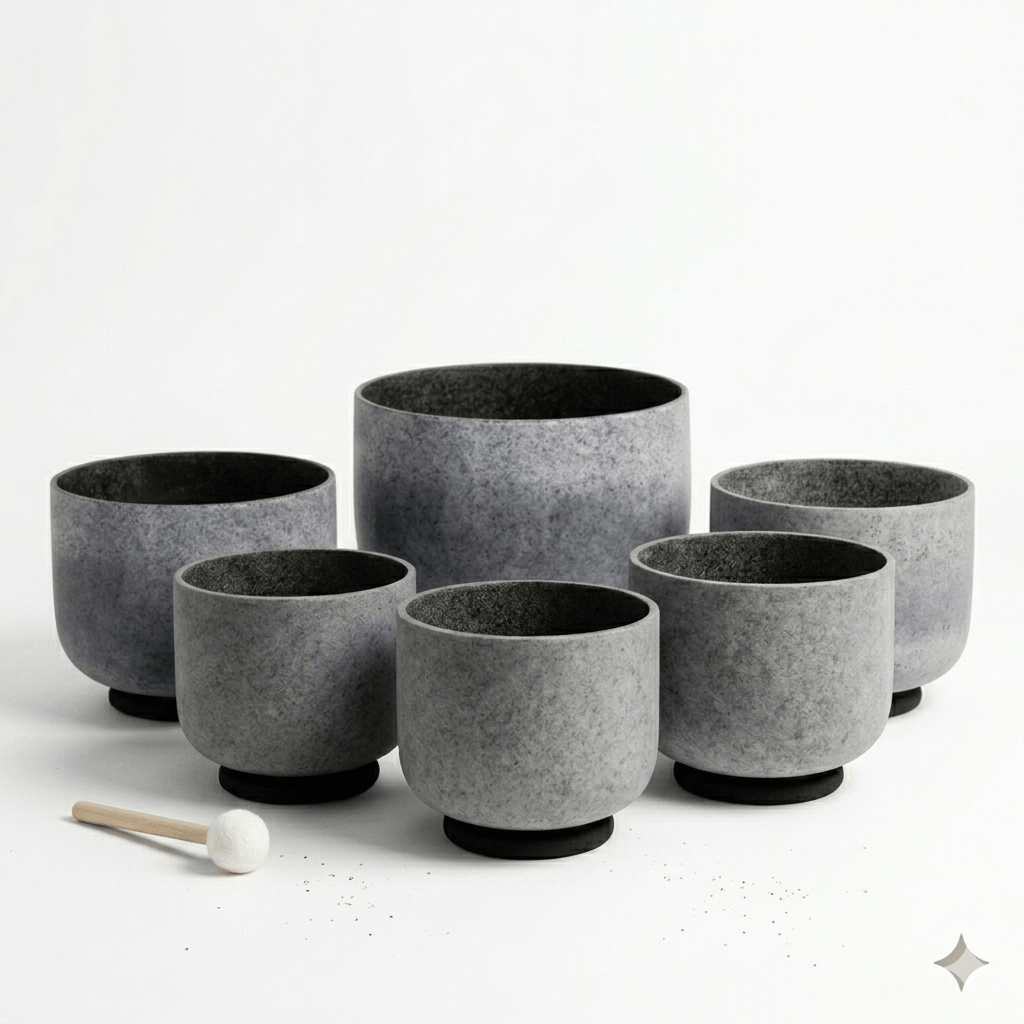 New Crystal Singing Bowl Set - Rare Black Tourmaline, Obsidian + Onyx Gemstone Imbued - Multicrystal  Achemy - 7 Chakra Tuned - 432 Hz  - 6" To 12" - 6 Lynx - Sound Healing