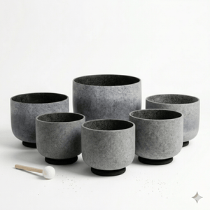 New Crystal Singing Bowl Set - Rare Black Tourmaline, Obsidian + Onyx Gemstone Imbued - Multicrystal  Achemy - 7 Chakra Tuned - 432 Hz  - 6" To 12" - 6 Lynx - Sound Healing