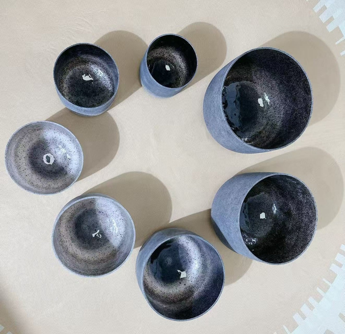 New Crystal Singing Bowl Set - Rare Black Tourmaline + Onyx Gemstone Imbued - 7 Chakra Tuned - 432 Hz  - 6" To 12" - 6 Lynx - Sound Healing