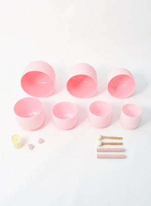 New Complete Healing Crystal Singing Bowl Set - New Rose Color Design - Size 6" to 12" - 432 Hz