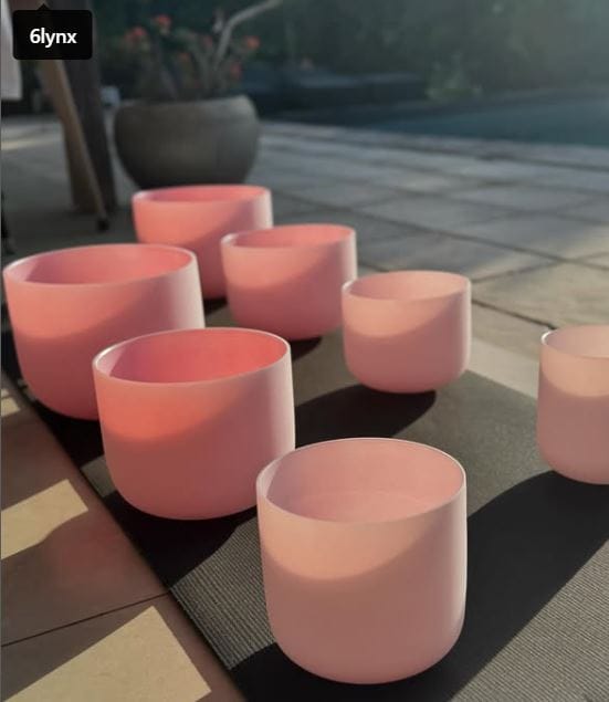 Crystal Singing Bowl Set - New Rose Color Design - 7 Chakra Tuned - Complete Healing 432 Hz - Size 6"-12"
