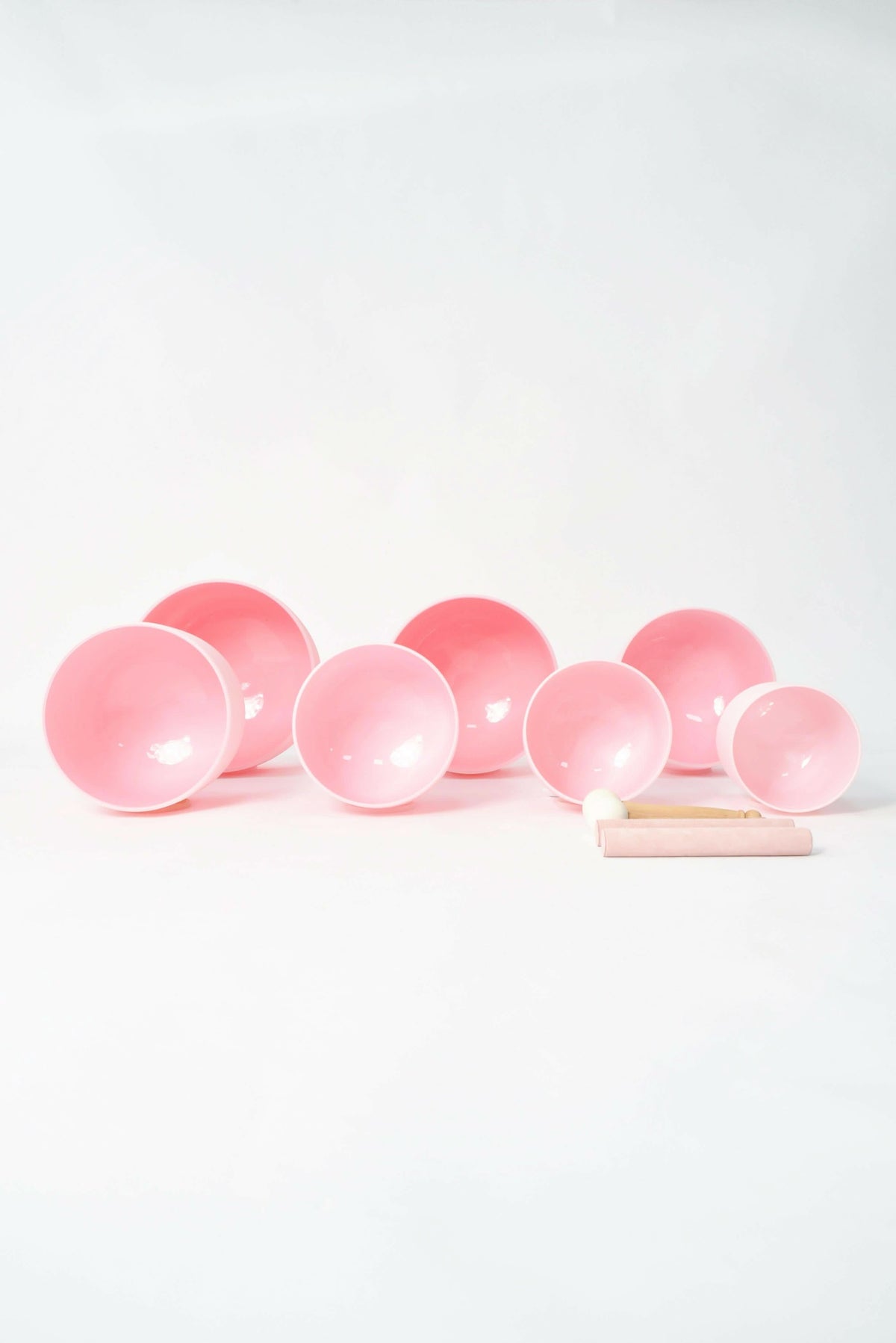 Crystal Singing Bowl Set - New Rose Color Design - 7 Chakra Tuned - Complete Healing 432 Hz - Size 6"-12"