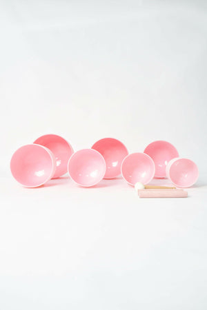 Crystal Singing Bowl Set - New Rose Color Design - 7 Chakra Tuned - Complete Healing 432 Hz - Size 6"-12"