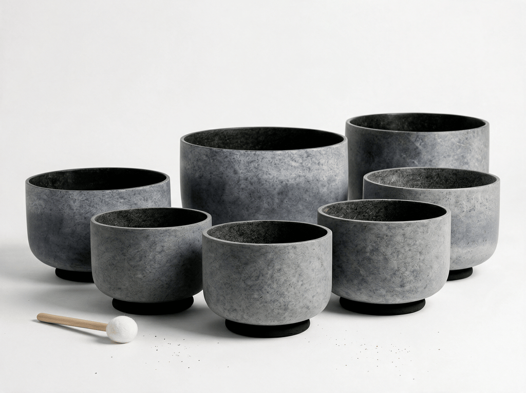 New Crystal Singing Bowl Set - Black Tourmaline+Obsidian + Onyx