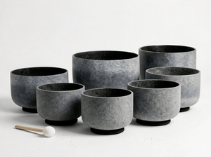 New Crystal Singing Bowl Set - Black Tourmaline, Obsidian + Onyx Gemstone Imbued - Multicrystal  Achemy - 7 Chakra Tuned - 432 Hz  - 6" To 12"