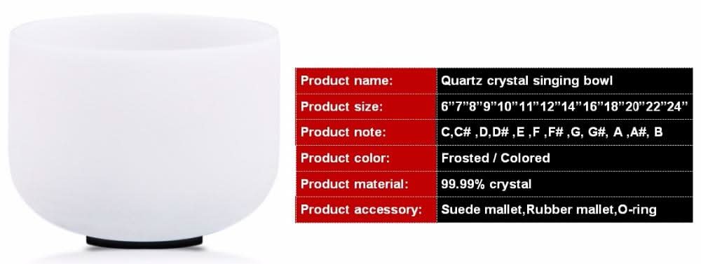 Chakra 14" Note C/D/E/F/G/A/B  Frosted Quartz Crystal Singing Bowl - 6 Lynx - Boho Accessories
