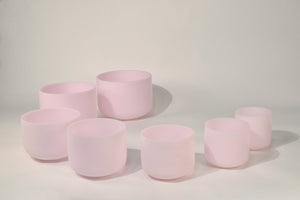 Crystal Singing Bowl Set - New Rose Color Design - 7 Chakra Tuned - Complete Healing 432 Hz - Size 6"-12" - 6 Lynx - Sound Healing