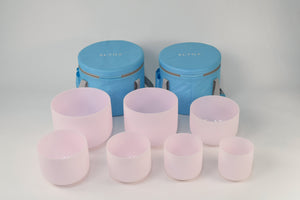 Crystal Singing Bowl Set - New Rose Color Design - 7 Chakra Tuned - Complete Healing 432 Hz - Size 6"-12" - 6 Lynx - Sound Healing