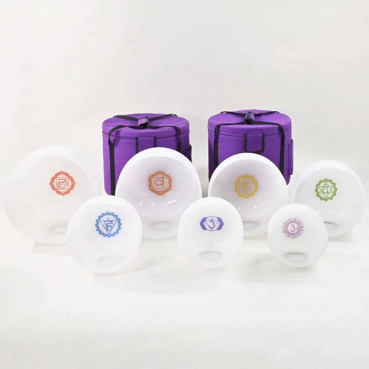 Crystal Singing Bowl Set - 7 Chakra Tuned - Complete Healing - 432 Hz - Large Size 8" to 14" - 6 Lynx - Sound Healing