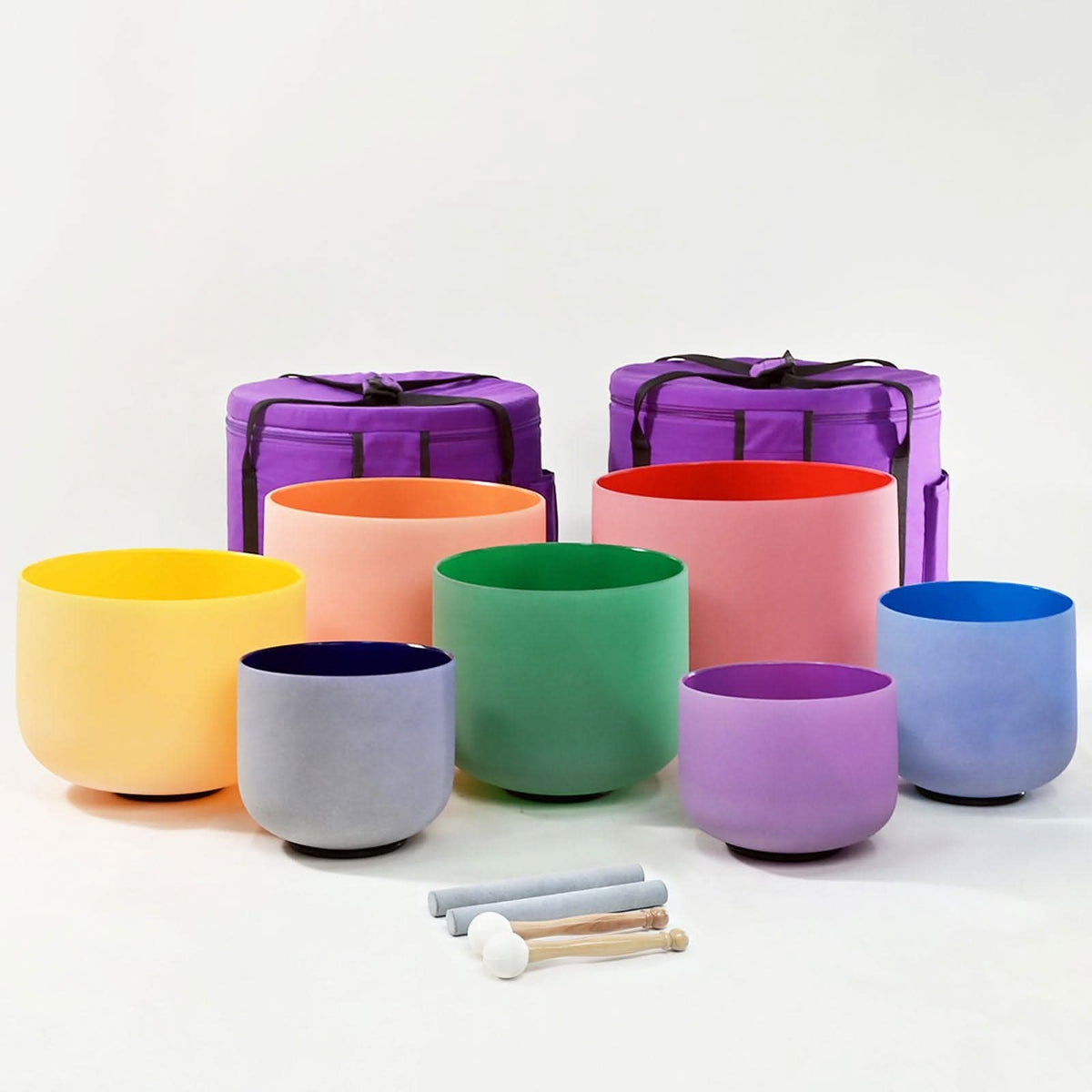 Crystal Singing Bowl Set - 7 Chakra Tuned - Complete Healing - 432 Hz - Largest Size 9” to 16” - 6 Lynx - Sound Healing