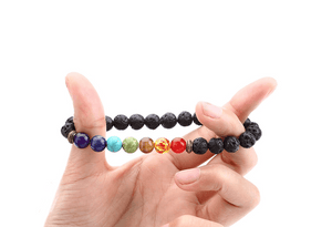 7 Chakra Natural Black Lava Stone Healing Balance Buddhism Bracelet - 6 Lynx - Boho Accessories