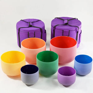 Crystal Singing Bowl Set - 7 Chakra Tuned - Complete Healing - 432 Hz - Large Size 8" to 14"