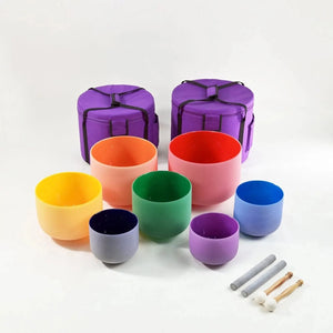 Crystal Singing Bowl Set - 7 Chakra Tuned - Complete Healing - 432 Hz - Large Size 8" to 14"