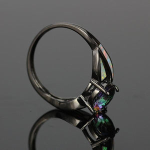 Black Filled Amethyst and Fire Opal Ring - 6 Lynx - Boho Accessories