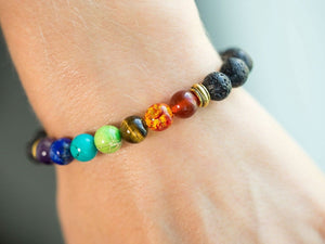 7 Chakra Natural Black Lava Stone Healing Balance Buddhism Bracelet - 6 Lynx - Boho Accessories