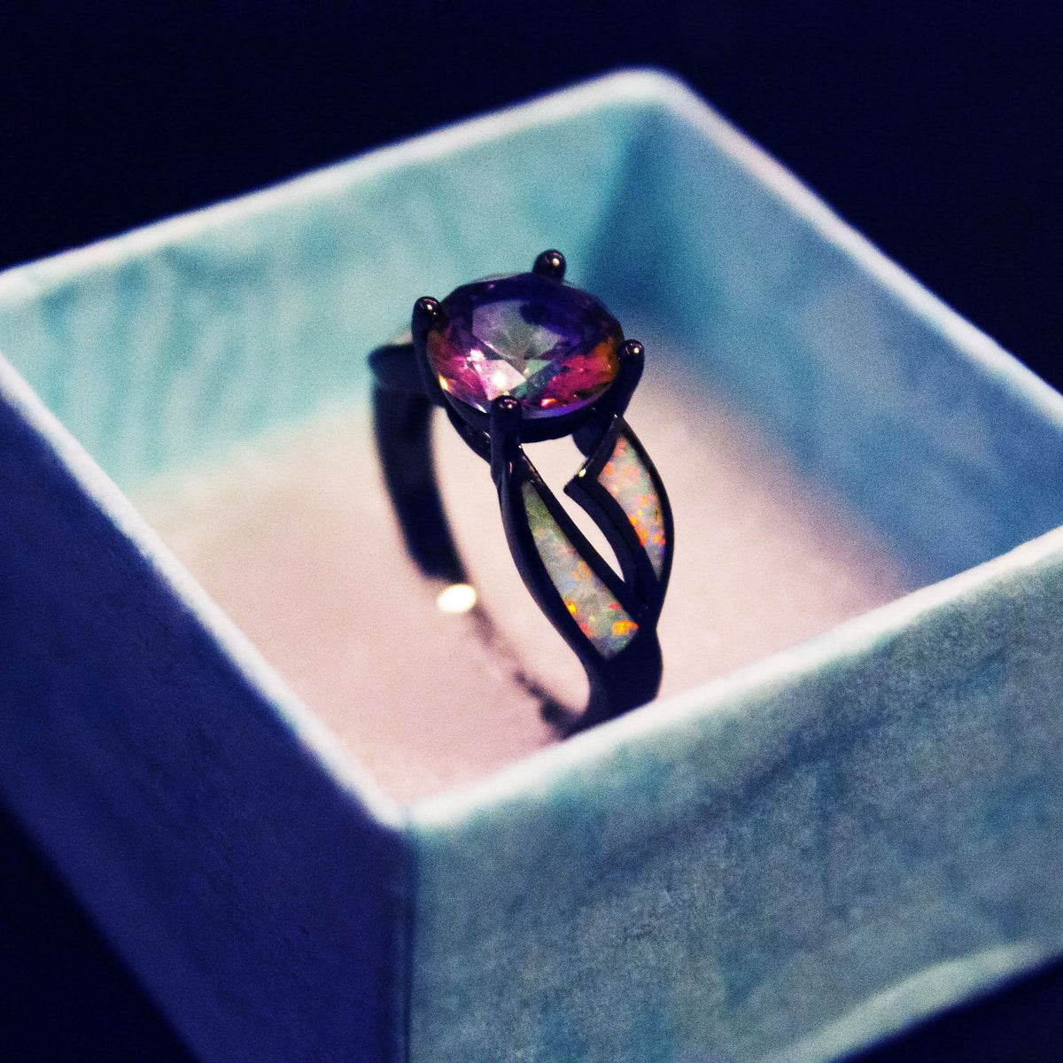 Black Filled Amethyst and Fire Opal Ring - 6 Lynx - Boho Accessories