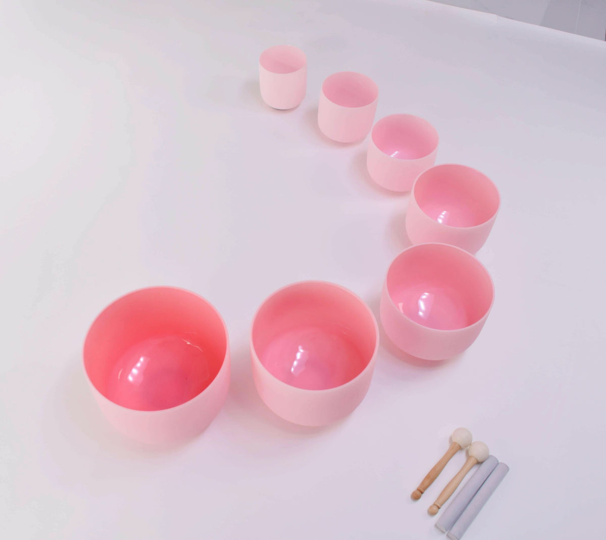 Complete Healing Crystal Singing Bowl Set - New Rose Color Design - Size 8"-14" - 432 Hz - 6 Lynx - Sound Healing