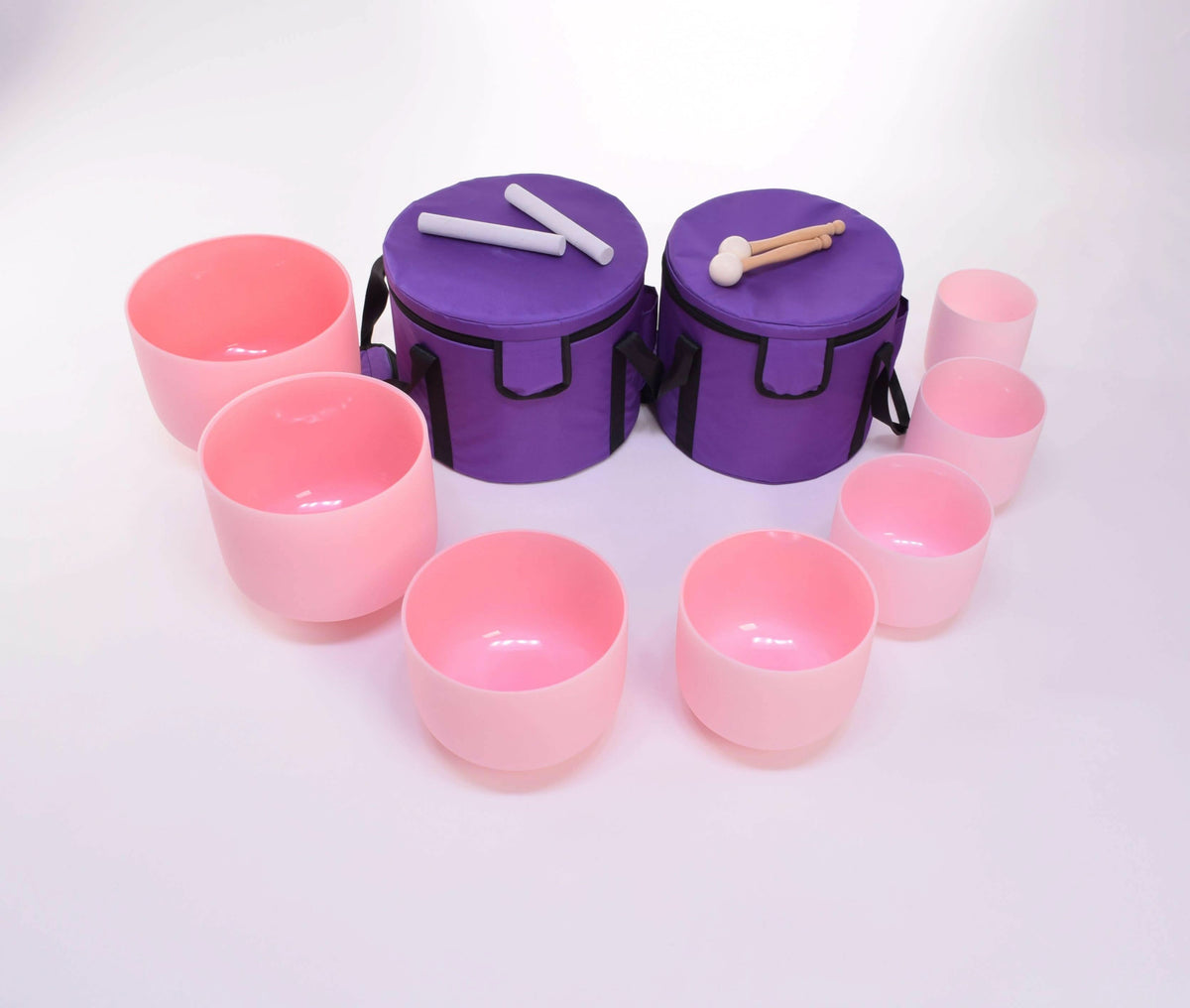 Complete Healing Crystal Singing Bowl Set - New Rose Color Design - Size 8"-14" - 432 Hz - 6 Lynx - Sound Healing