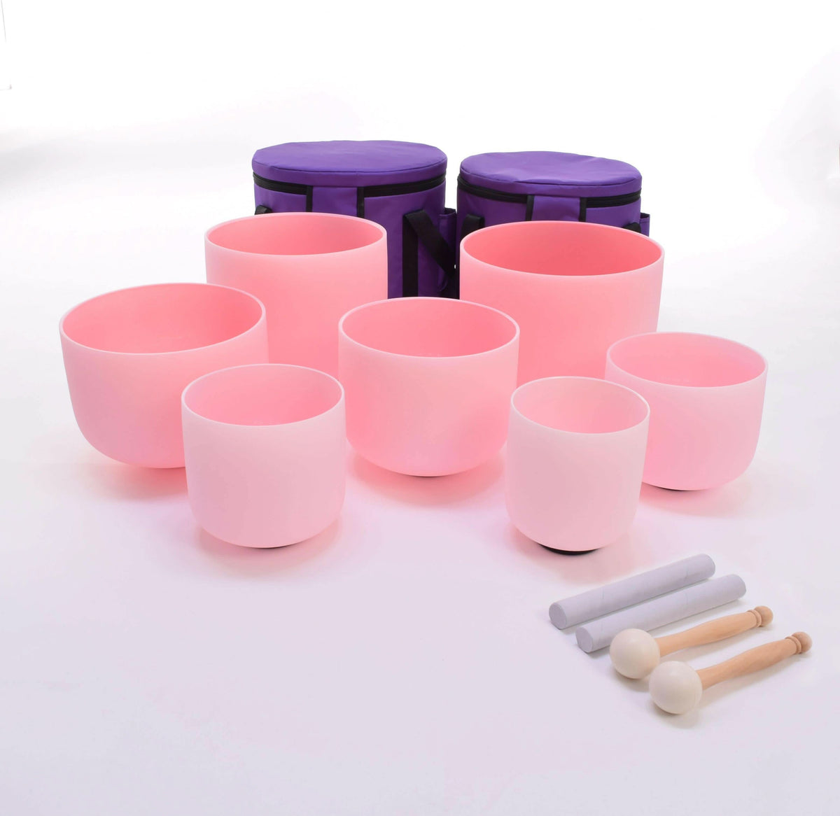 Complete Healing Crystal Singing Bowl Set - New Rose Color Design - Size 8"-14" - 432 Hz - 6 Lynx - Sound Healing