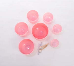 New Complete Healing Crystal Singing Bowl Set - New Rose Color Design - Size 8"-14" - 432 Hz