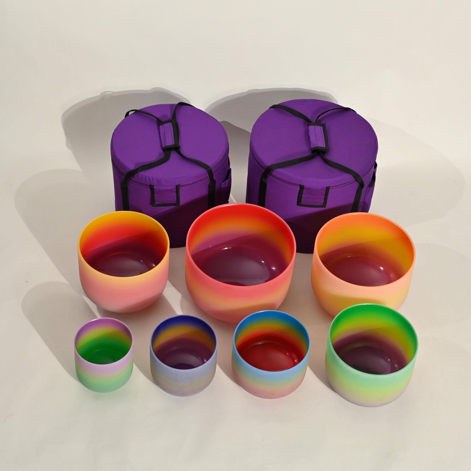 Crystal Singing Bowl Set - Chakra Tuned - Complete Sound Healing 432 Hz - Chakra Rainbow Color Design - Size 6” to 12” - 6 Lynx - Sound Healing