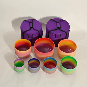 Crystal Singing Bowl Set - Chakra Tuned - Complete Sound Healing 432 Hz - Chakra Rainbow Color Design - Size 6” to 12”