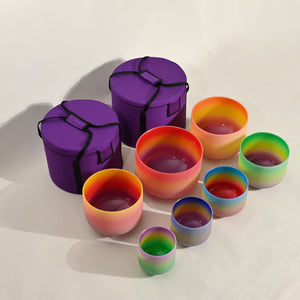 Crystal Singing Bowl Set - Chakra Tuned - Complete Sound Healing 432 Hz - Chakra Rainbow Color Design - Size 6” to 12”