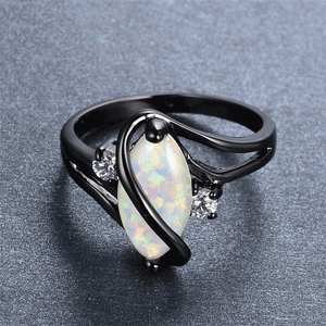 S Type Black Filled Fire Opal Ring - 6 Lynx - Boho Accessories