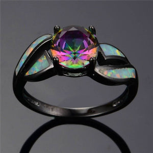 Black Filled Amethyst and Fire Opal Ring - 6 Lynx - Boho Accessories