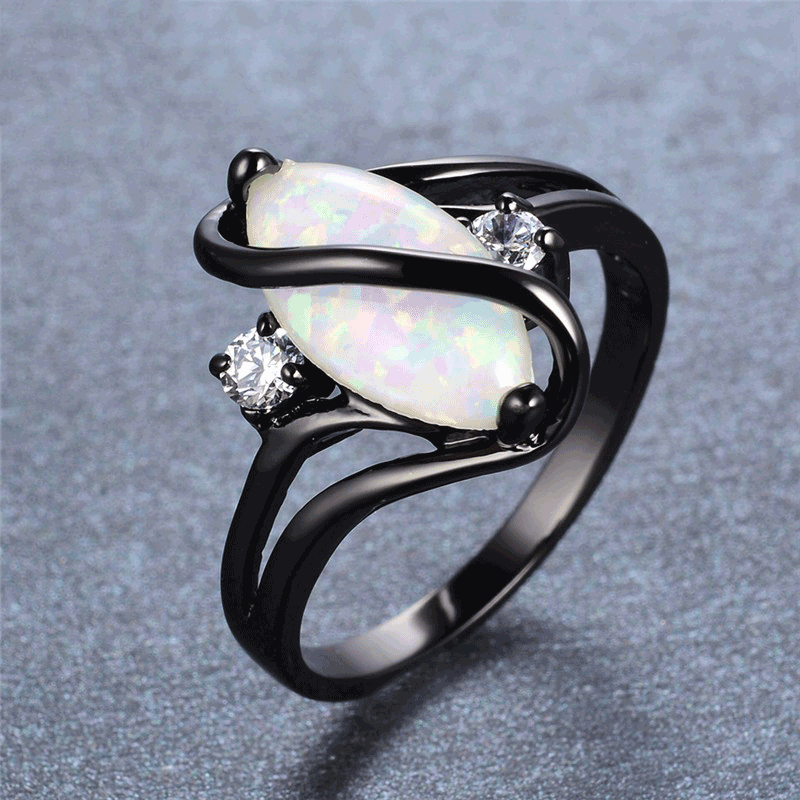 S Type Black Filled Fire Opal Ring - 6 Lynx - Boho Accessories