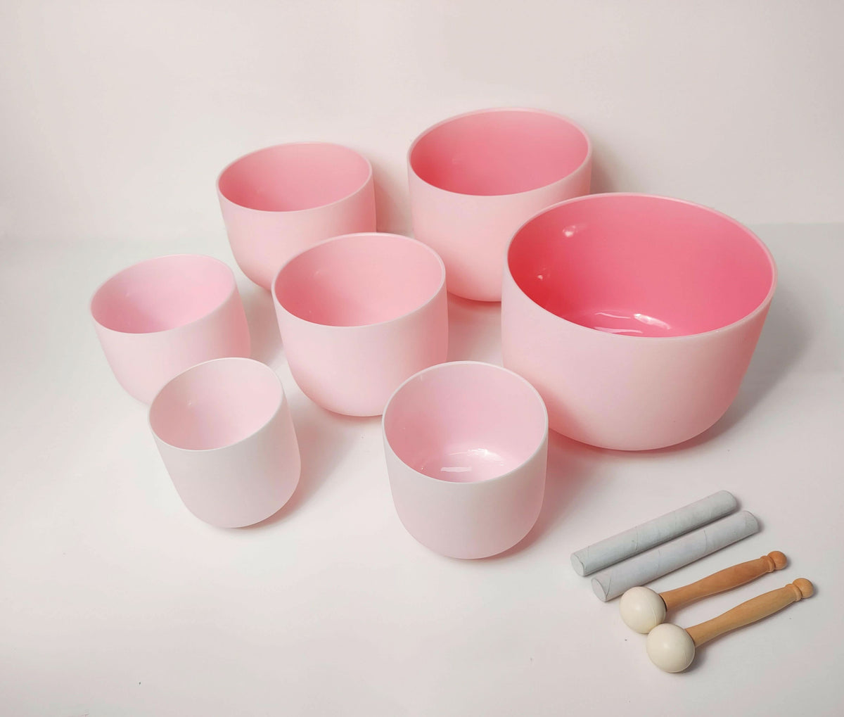Complete Healing Crystal Singing Bowl Set - New Rose Color Design - Size 8"-14" - 432 Hz - 6 Lynx - Sound Healing