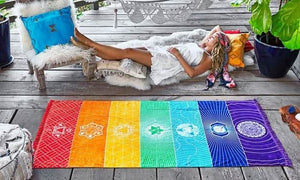 Rainbow 7 Chakra Mandala Bohemian Indian Design Mat/Tapestry -3 Styles - 6 Lynx - Boho Accessories