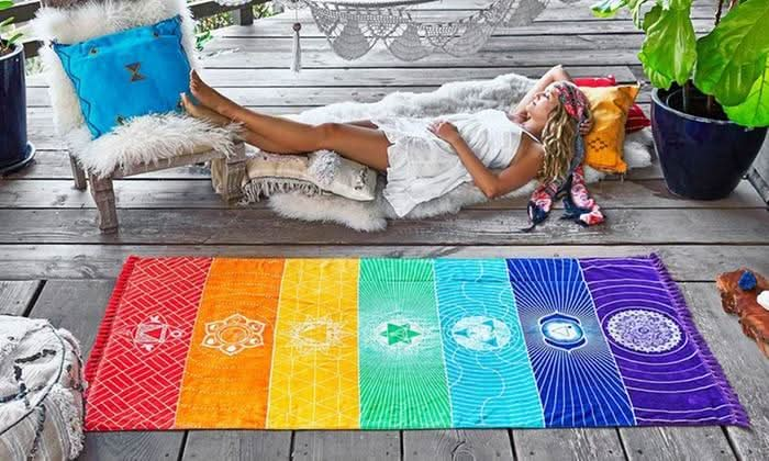 Rainbow 7 Chakra Mandala Bohemian Indian Design Mat/Tapestry - 6 Lynx - Boho Accessories