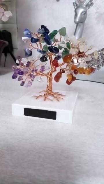 Healing Feng Shui Chakra Tree -Handmade with Crystal and Copper Wire Wrapper - 6 Lynx - Sound Healing