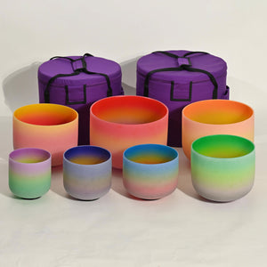 Crystal Singing Bowl Set - Chakra Tuned - Complete Sound Healing 432 Hz - Chakra Rainbow Color Design - Size 6” to 12”