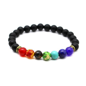 7 Chakra Natural Black Lava Stone Healing Balance Buddhism Bracelet - 6 Lynx - Boho Accessories